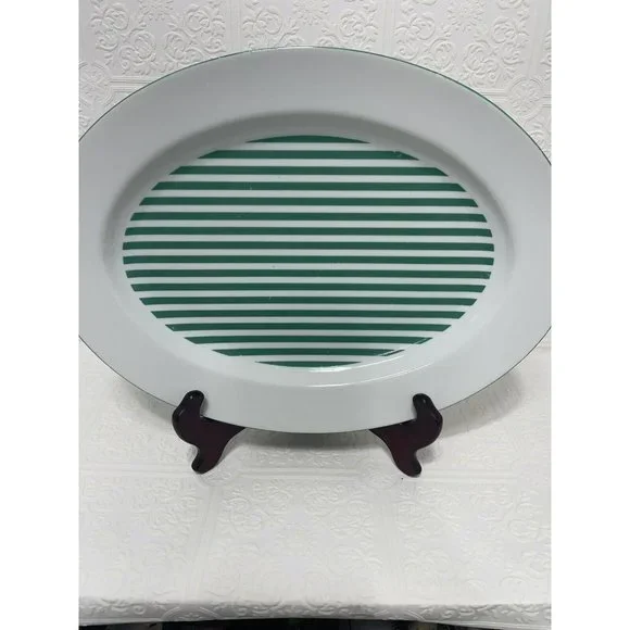 Rauschert Culinary Editions Porcelain Service Platter 14 Inch Green White Stripe